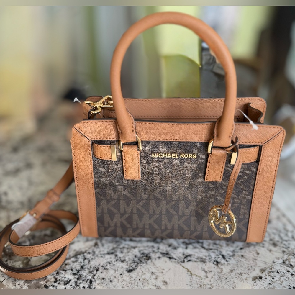 Michael Kors Signature Brown and Tan Dillon Small Satchel - Picture 2 of 14